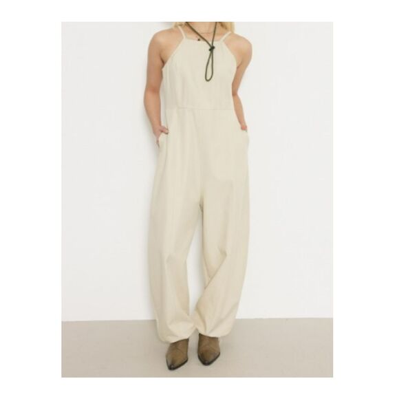 LAGUA GEM Ivory Halter Cami Neck Jumpsuit Size M Wide Leg Adjustable Japanese - Picture 1 of 14